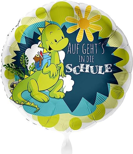 Süßer Folienballon zum Schulanfang Dino Ballon Schulstart Schulbeginn Geschenk Schulkind zur Einschulung Luftballon 1. Schultag - Helium geeignet