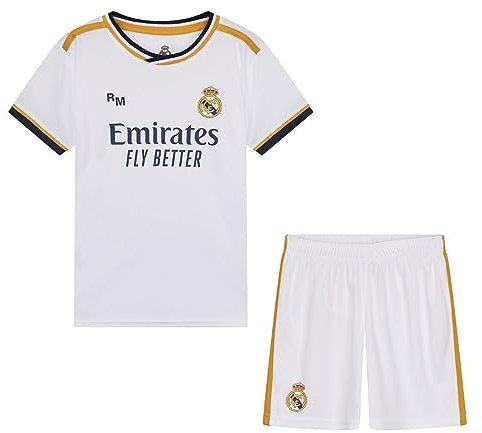 Real Madrid Set Junior Maglia e Pantaloni Prima Squadra Stagione 2023-2024 - Replica Ufficiale con Licenza Ufficiale - Bambini - 4 Anni