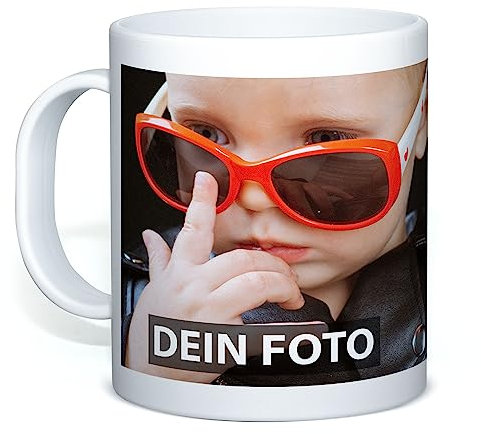 Tassendruck Kunststoff-Tasse selbst gestalten mit Foto und Text personalisieren - Kinder Tasse aus Kunststoff, Plastikbecher bedrucken | Personalisiertes Geschenk, Bruchsicher, 300ml, Weiß, BPA-Frei