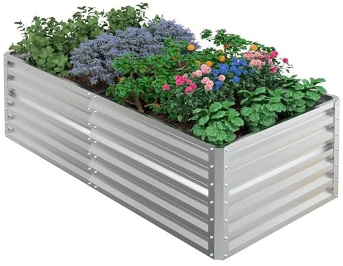 UDPATIO Fioriera da Esterno, 180x60x90 cm Orto rialzato da esterno in zinco-alluminio, fioriera da 970 L per giardino, per coltivare ortaggi, fiori e frutta,Argento