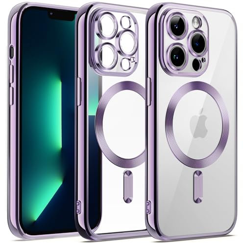 JETech Cover Trasparente Morbida per iPhone 13 Pro 6,1 Pollici, Obiettivo per Fotocamera Protezione Completa, Compatibile con MagSafe Ricarica Wireless, Custodia Placcatura con TPU (Viola Chiaro)