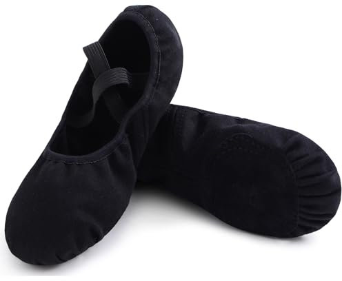 Uniuni Leinen Ballettschuhe Mädchen Ballettschläppchen Geteilte Ledersohle Ballerina Schläppchen Tanzschuhe Kinder Ballett Schuhe Elastische Gymnastikschuhe Weiche Tanzschläppchen Schwarz 26