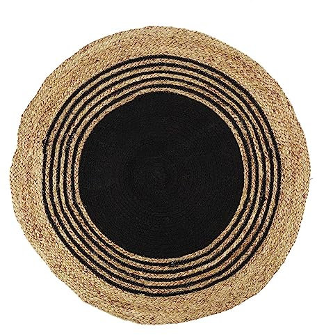 HOME DECO FACTORY Teppich, rund, Jute, Baumwolle, 90 cm, Schwarz
