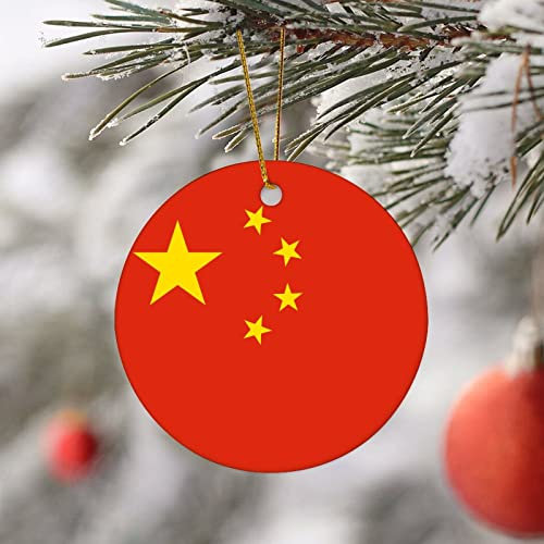 Flacher Kreis Keramik Weihnachtsschmuck, China-Flagge, Weihnachtsdekoration, Nationalflagge, Ornamente für Weihnachtsbaum, hängende Dekorationen, lustiges Urlaubsandenken, Gedenkgeschenk für Freunde