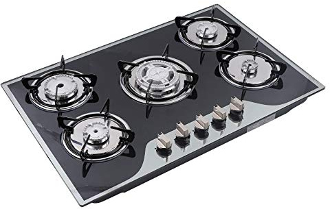 5 Burner Gas Cooker Built-in Glass Hob Bakelite Controls 8mm Tempered Glass LPG/NG Gas Stove