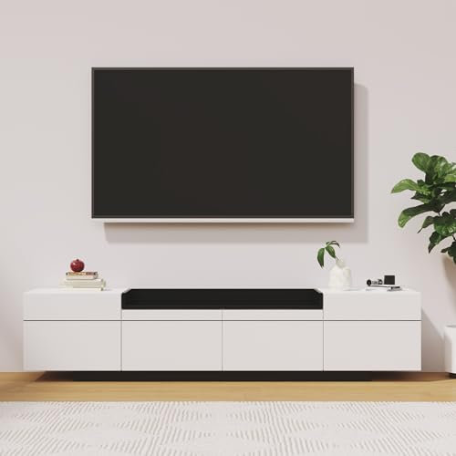 KecDuey TV Schrank 170cm,Low Board mit DREI Türen und einzigartigem Stauraum in schwarzem Hochglanz,TV-Kommode mit zeitlosem Colorblock-Design