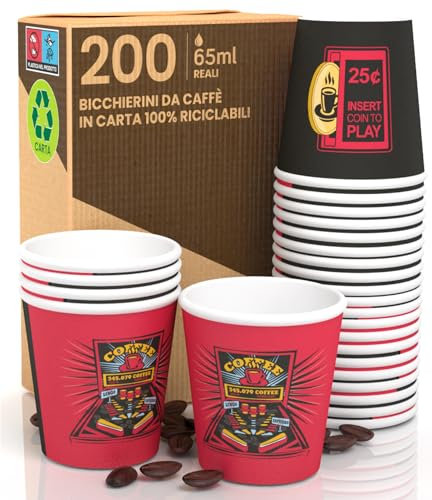 200 Bicchierini in Carta per caffè 65ml FlipperCUP Bicchieri Ecologici Biodegradabili e Monouso Piccoli Asporto Bevande Calde