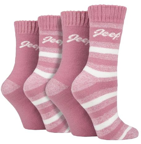 Jeep Confezione da 4 calzini termici da donna foderati in pile per escursionismo per l'inverno (4-8, rosa/crema), rosa, 4-8