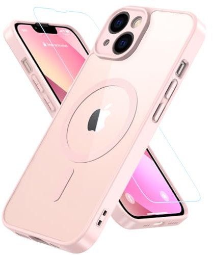 BESINPO Magnétique Coque pour iPhone 13 Compatible avec MagSafe, Etui Protection Antichoc avec Verre Trempé, Housse Dos Transparent Anti Rayures TPU Bumper Case pour iPhone 13 -Rose