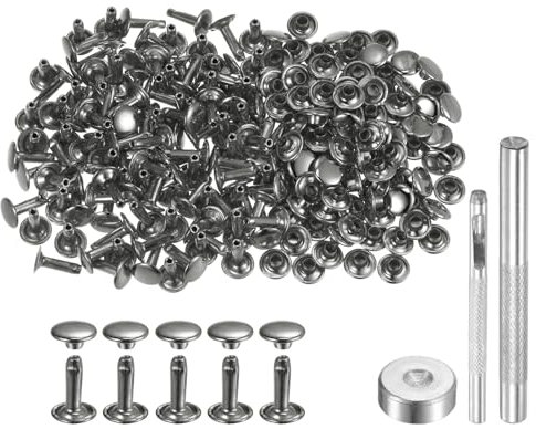QUARKZMAN 100 Juego Cuero Remache 12 x 9 mm Remaches de Metal de Doble Tapa Broches de Presión Sujetadores con 3 Herramientas de Instalación para Cuero Manualidades Gris Metálico