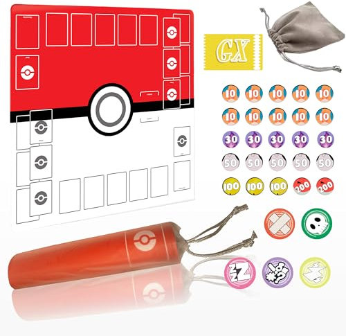 Extalas Spielmatte für Sammelkartenspiel - 2-Spieler-Trainermatte mit 31 Schadenszählern und professioneller Aufbewahrungstasche