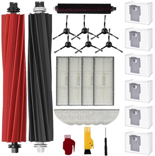 26 pièces pour Roborock S8/S8+/S8Pro UItra avec 6 Sacs à poussière, 2 Brosses Principales, 6 Brosses Latérales, 4 Filtres, 4 Lingettes, 1 Brosse D'entretien, 2 Brosses de Nettoyage, 1 Tournevis
