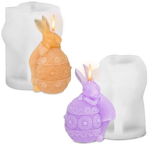 Prmape 2 Stück Silikonform Ostern, 3D Osterhase Silikonform Kerzenhalter, Ostern Kaninchen Silikonformen Gießformen, Silikonformen Ostern Hase für Ostern und Party Dekoration