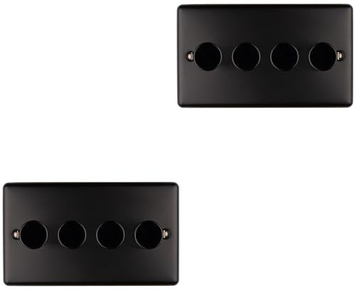 2 Pack 4 Gang 400W LED 2 Way Rotary Dimmer Switch MATT Black Dimming Light - Decorative Metal Wall Plate