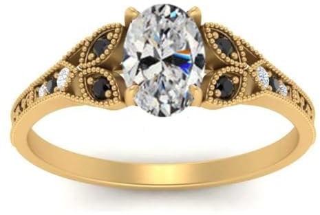 Vml Jewellers Schwarzer Onyx, hergestellte Steine, ovaler Gold-Polnisch-Ring – vergoldeter schwarzer schwarzer Onyx mit Cz-Edelsteinen – Schmuck, Zargenfassung, Geschenk zum Jahrestag, Ewigkeitsring