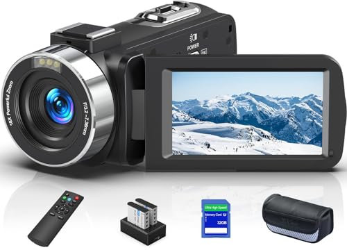 Videocámara 8K 64MP con zoom digital 18X YouTube Vlogging Cámara cámara web IR Visión Nocturna WiFi 3.0 pulgadas con micrófono, tarjeta SD 32G, control remoto y 2 baterías