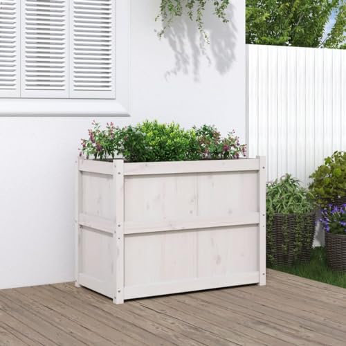Cosisti Jardineras Exterior Grandes 90x50x70 cm, Macetero Grande, Maceteros de Madera para Plantas, Jardinera de Madera para Jardín Balcón o Terraza Pino Blanco
