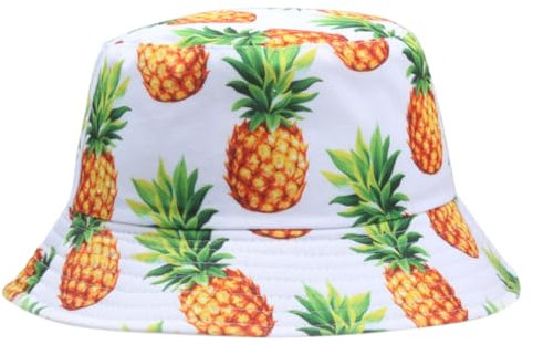 Weduspaty Süßer Druckschaufel Hut kreative Ananas Print Hut Sommerreisen Outdoor -Fischer -Baumwollkappe für Frauen Männer weiß