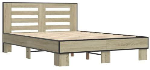 vidaXL Bettgestell Sonoma-Eiche 140x200 cm Holzwerkstoff und Metall