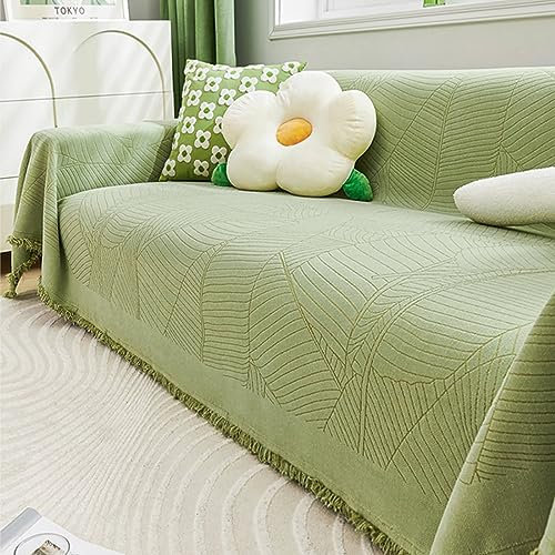 Bishilin Überwurf Sofa Katzenschutz 180x380CM, Sofabezug Ecksofa 4 Sitzer Blätter Muster Grün mit Quasten Couchbezug Eckcouch Universal