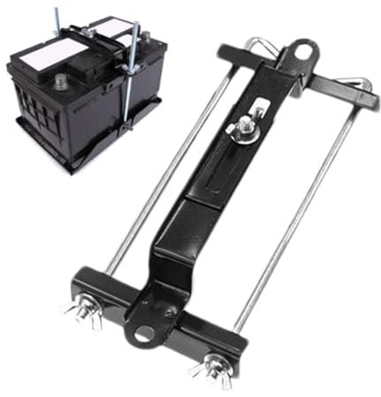 Battery Clamp Bracket, Car Battery Restraint, Battery Tie Down Strap, Car Battery Crossbar Tie Down Holder, Battery Fixing Tool, Space Saving Design with Bolts, Fits 19-27cm Most Battery Sizes