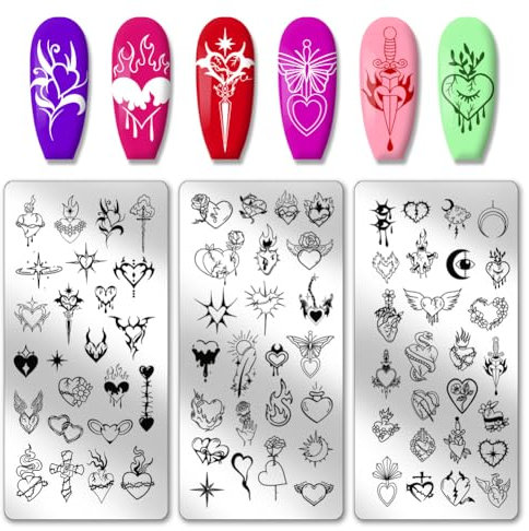 PH PandaHall 3pcs Mond Stern Nagel Stamper, Religiöses Heiliges Herz Nail Stamping Platte Nail Art Schablonen Edelstahl Nagelbild-Platten für Nail Art Design