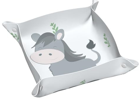 Leder-Ablageschale mit lächelndem Esel-Muster, wasserdicht und leicht zu reinigen, für ordentliche Schlüssel, Uhr, Make-up und andere kleine Gegenstände, mittelgroß