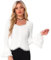 Allegra K Flare Bell Sleeve Tops for Women's Lace Square Neck Button Down Shirts White L