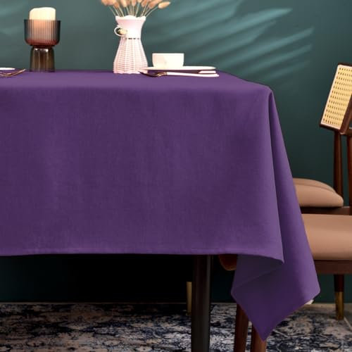BALCONY & FALCON Nappe de table rectangulaire aspect lin - Anti-taches - Facile d'entretien - Rectangulaire - Pour l'intérieur, l'extérieur, le jardin, les restaurants et la décoration - Violet foncé