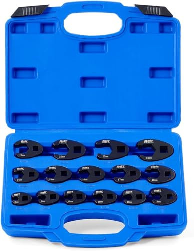 HEYOUTH 15 pcs Crowfoot Ensemble de clés1/2 3/8,Ensemble de clé à Fourche à emmancher Métrique,Coffret de douilles à tuyauter,clé à écrou évasé,8-24mm