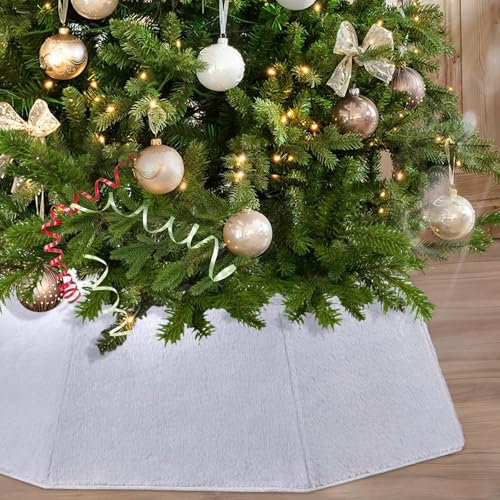 Base Albero di Natale, 80CM Peluche Finta Pelliccia Copri Albero di Natale Base, Copertura per Piede di Albero di Natale, Pieghevole Decorazione del Piede di Albero di Natale (Grigio)