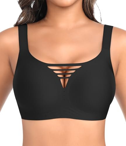 Damen BH Ohne Bügel Nahtloser Glatter Weicher BH Bequemer T-Shirt Soft Bra (Schwarz-Weich, XL)