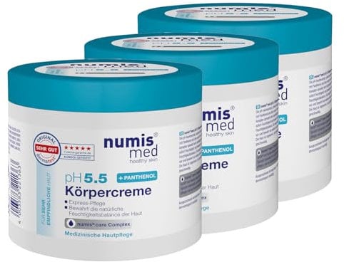 numis med 3x Panthenol Creme für empfindliche Haut 400 ml - Körpercreme pH 5.5 Made in Germany - Hautcreme ohne Silikone, Parabene & mikroplastikfrei - Pflegecreme, Pantenolcreme gegen trockene Haut