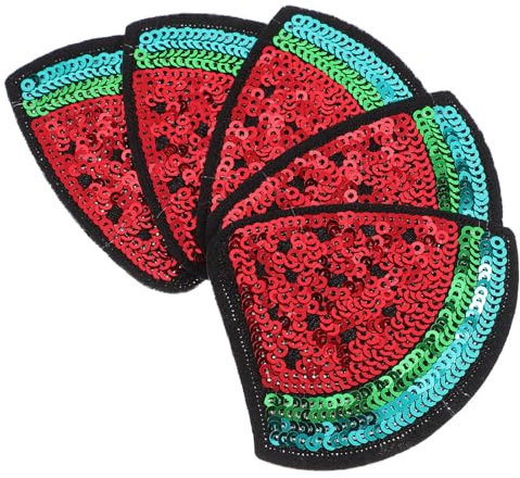 DIYEAH Wassermelonen-Pailletten-Aufnäher 5 Stück Wassermelonenförmige Bestickte Aufnäher Fruchtapplikationen Für Diy-Nähen Kleidung Jeans T-Shirt Kleidung Pullover Dekoration