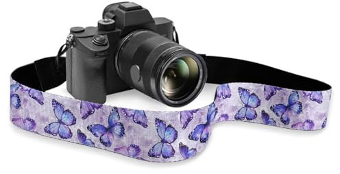TOADDMOS Purple Butterfly Universal Camera Strap for Women Men Photographers 2 Wide Classic Neck Shoulder & Crossbody Camera Straps Adjustable Neck Strap