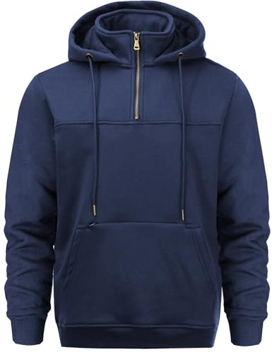 Peakwell Felpa Uomo con Cappuccio e Zip Felpa in Pile Caldo Pullover da Lavoro, Blu Marina, L
