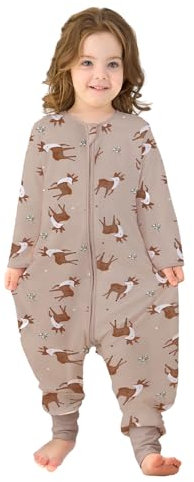 Baby Schlafsack Sommer mit Füßen 0.5 Tog 100% Baumwolle Kinder Sommerschlafsack mit Ärmel für Jungen und Mädchen (Hirsch, M/85-95CM)