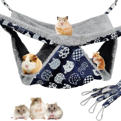 2 Layers Pet Rat Hammock,Rat Hammocks for Cage Plush Guinea Pig Hammock Hamster Hammock Ferret Hammock Chinchilla Hammock, Double Sided Use Warm Rat Cage Accessories Rat Bed Swing Pet Hideout