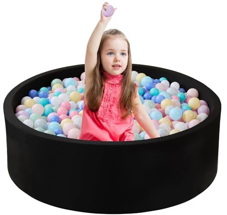 Zedachica Piscine à balles ronde en mousse, 90 x 30 cm, pour enfant à partir de 1 an, pour l'intérieur et l'extérieur, fille et garçon, noire