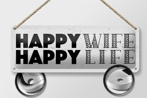 Femer Blechschild Spruch Frau Happy wife happy Life 27x10cm