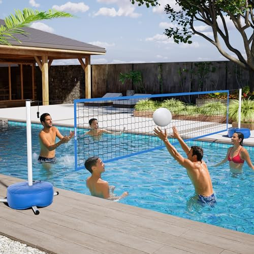 Patiassy Pool Volleyball Net Set with Weighted Base Suitable for Family Entertainment, Adjustable 15ft-32ft Length Portable Outdoor Volleyball Net System for Swimming Pools
