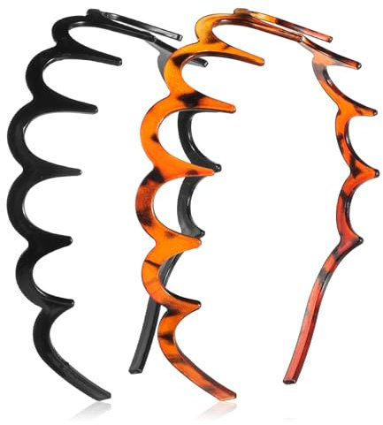 2 Stück Zig Zag Headband Zigzag Haifischzahn Haarkamm Haarreif Zacken Gewellte Acryl Stirnband Make Up Haarreif mit Zacken für Sport Fitness Tägliches für Damen (Schwarz Dunkelbraun, 14.5 × 13 cm)