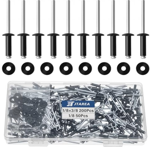 JTAREA 250 Pièces Rivets Aveugles en Aluminium 3,2 × 10 mm avec Rondelle Rivet Pop Tete Large Rivets à Bout Ouvert Rivet Pop (Noir)
