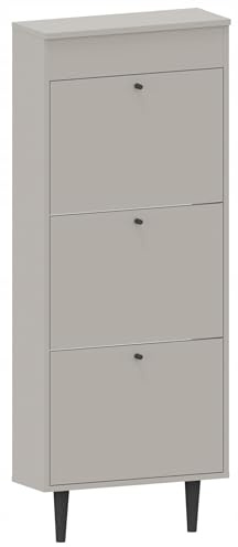MATKAM Dotti 531 Schuhschrank in moderner Skandi-Optik| Ausklappbare Schuhablage, zusätzlicher Stauraum mit Einer Klapptür | Mit Zwei verjüngenden Beinen, Wandmontage (Kaschmir)