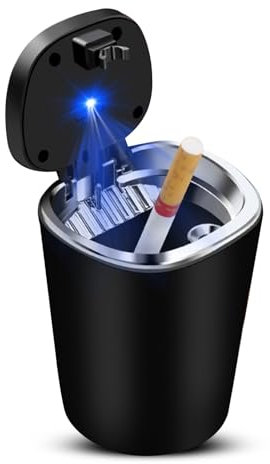 Geoyien Aschenbecher Auto, Aschenbecher mit Deckel, Geruchsdicht, Rauchfreier Aschenbecher mit LED Licht, Abnehmbarer Aschenbecher und Halter, Großes Fassungsvermögen, Auto Fahrzeug Rauchaschenbecher