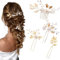 Yeomju Lot de 4 épingles à cheveux de mariée - Feuilles dorées - Perles de cristal - Vintage - Accessoires de cheveux de mariage - Avec strass - Pour mariées et demoiselles d'honneur (4 styles)