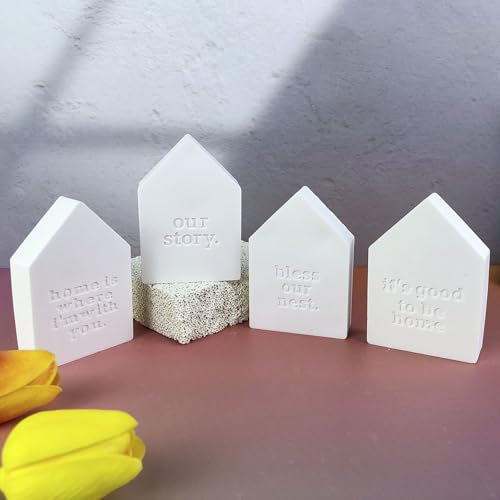 4 Stück Silikonform Haus, 3D Silikonformen Gießformen Häuser Silikonform Häuser mit HOME Gießformen Silikon Gips zum Gießen Gießform Häuser Giessform Silikon form Weihnachten für Handwerk (B)