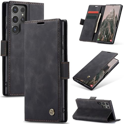 Samokor Coque pour Samsung Galaxy S24 Ultra 5G Housse Cuir Premium Etui Rabat Pochette Portefeuille Fentes Cartes Magnétique,Étui Protection pour Samsung Galaxy S24 Ultra 5G,Noir
