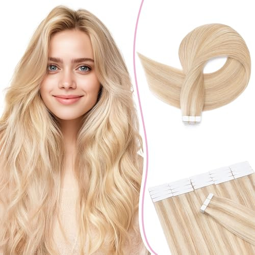SEGO Pro Tape in Hair Extensions Real Human Hair 12 Inch 10 Pcs 15g Invisible Seamless Straight Tape Extensions for Women, #18P613 Ash Blonde with Bleach Blonde Highlights