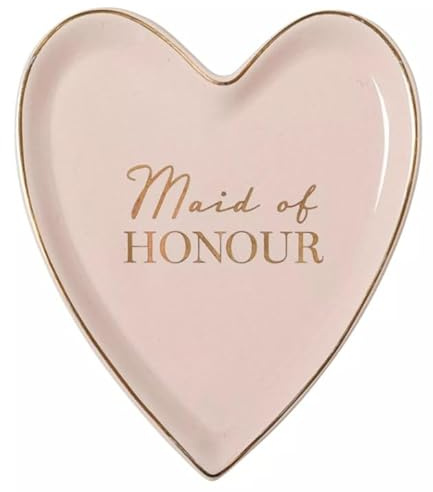 Widdop & Co. Maid of Honour Trinket Dish - Pink Heart Ceramic Jewellery Tray with Rose Gold Script - Wedding or Bridesmaid Gift